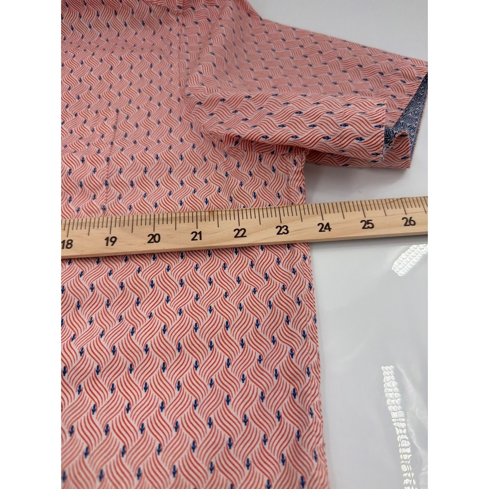 Johnston & Murphy Mens Large Red Blue Geometric Short Sleeve Button Down Shirt - Picture 4 of 7
